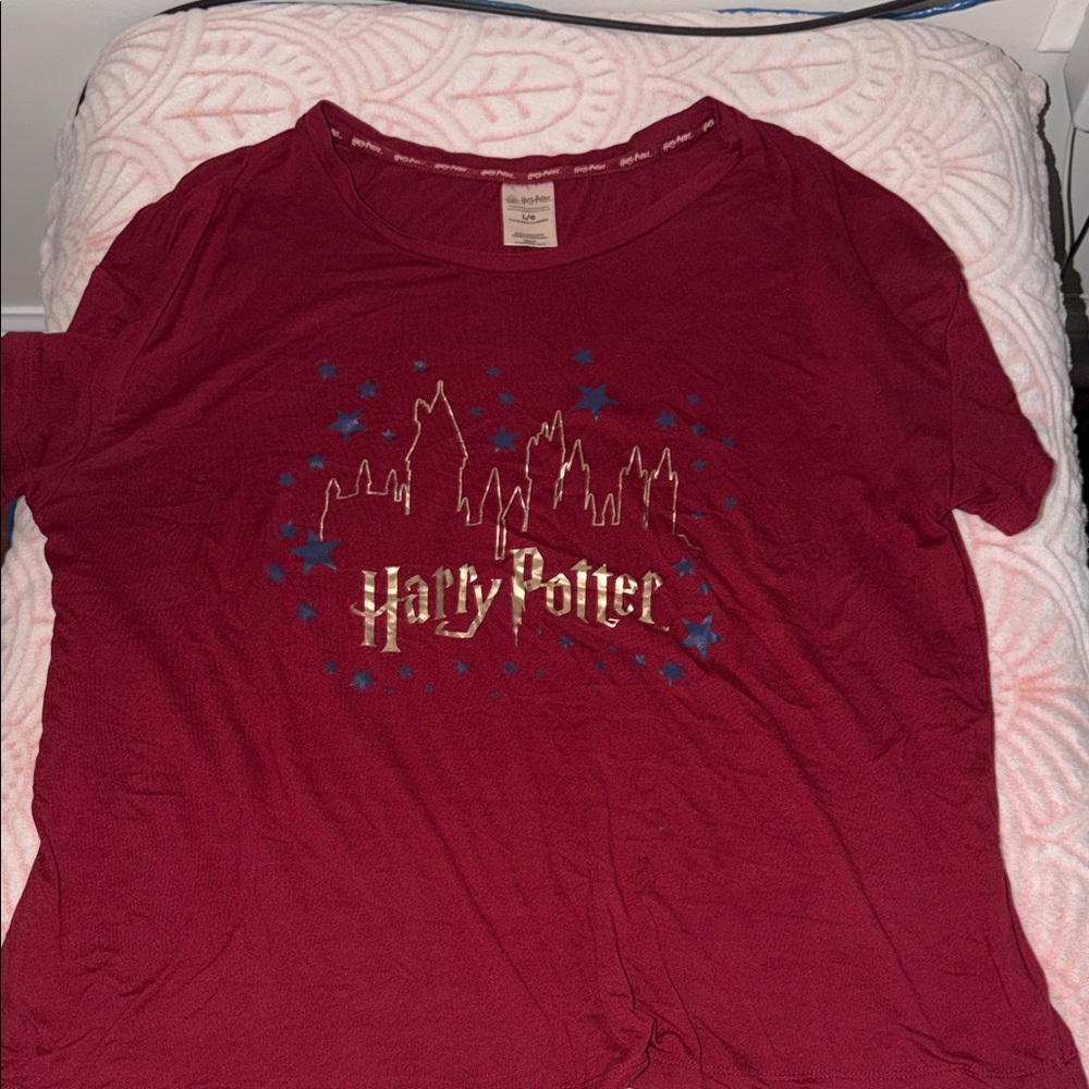 Warner Bros. Burgundy Harry Potter Short Sleeve Tee with Gold Logo